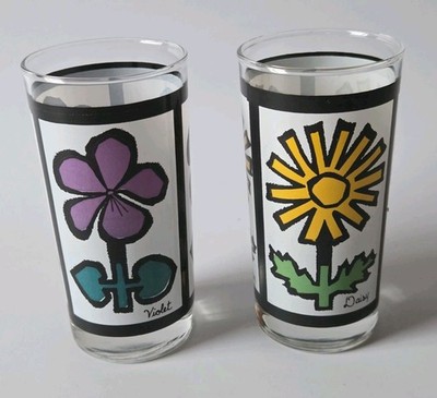 2x Vintage Fire-King Pop Floral Glas von Anchor Hocking.