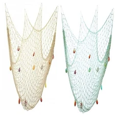Nature Fish Net Wall Decoration with Shells, Ocean One Size 2pack-beige/Aqua