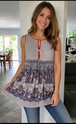 Hem & Thread Women s Sleeveless Boho Paisley Tunic Top Size Medium NWT Boutique