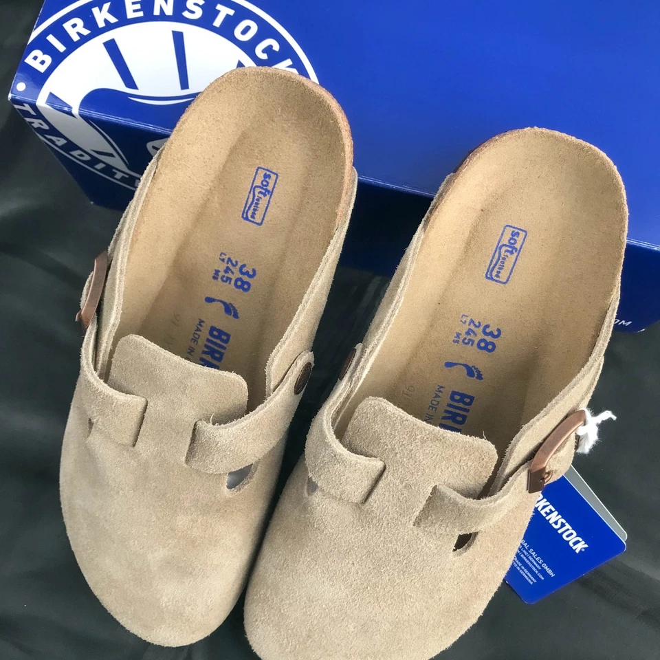 Birkenstock Boston Taupe Suede Leather Soft Footbed,Clog Slippers Brand New - Image 2 of 4