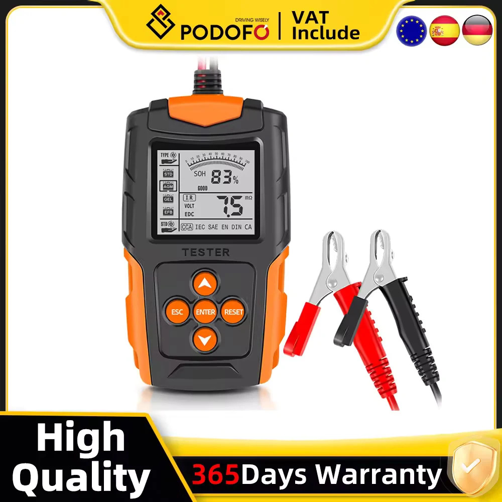 Testeur de batterie voiture Podofo DM 12V 24V pour entretien de flotte