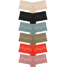 Pack of 6 Womens Sexy Lace Boyshorts Low Waist Seamless Underwear Panties Panty
