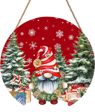 Christmas Gnome Welcome Sign - Merry Christmas Door Hanger, 12'X12' Wooden Hangi