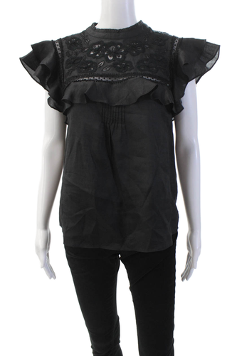 Blusa Top Veronica Barba Mujer Volantes Cuello Redondo Floral Bordada Azul Talla 4