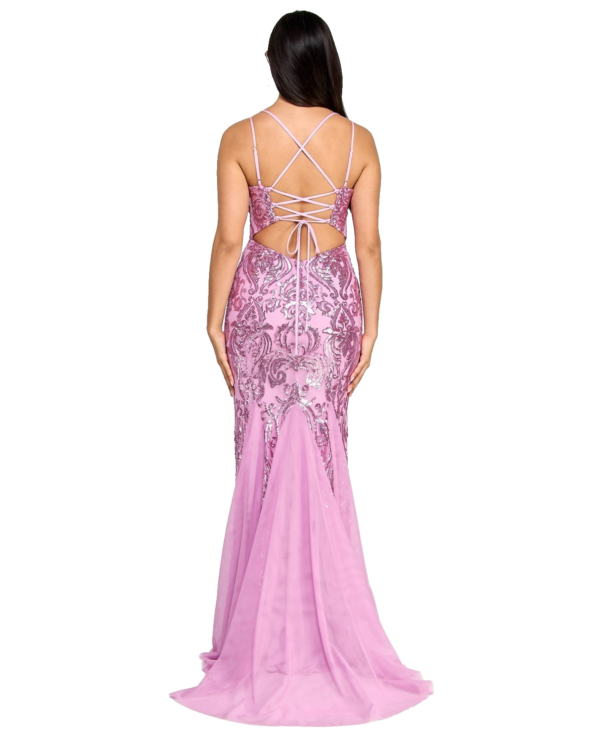 B Darlin Juniors' Sequin-Pattern Floor-Sweeping Gown - Dark Mauve - 13/14