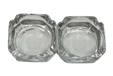 Clear Glass Square 4 Slot Vintage 4”Ashtrays - Lot Of 2