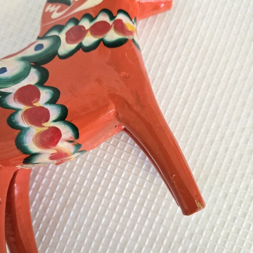 Vtg Dala Horse Till Olsson 7" Wood Sweden Bright Orange Scandinavian Folk Art - Picture 5 of 9