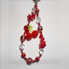 Beaded Keychain Phone Chain Red Cherries Flowers Accessory