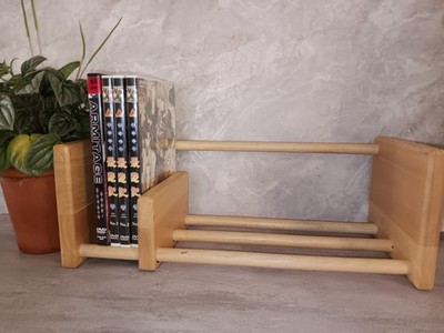 Vintage Wood CD/DVD Adjustable Holder Storage Slider Rack Wall Mount Free Stand