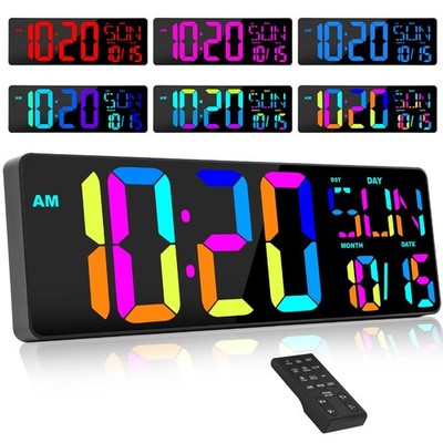 XREXS Large Digital Wall Clock with Remote Control, 17 Inch Large, Multicolor