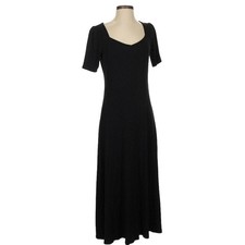Loft Women Black Ribbed Knit Midi Dress Short Sleeve Sweetheart Neck Small