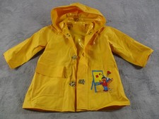 Vintage Sesame Street Raincoat Kids Size 3 Yellow Vinyl Hooded Jacket 80s