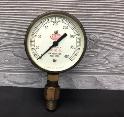 Vintage AIRCO 8410007 Brass Pressure Gauge 0-400 Air Reduction 2.75"