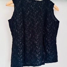 Vintage Hanky Panky Black Floral Burnout Sleeveless Top Made in USA 893 Medium