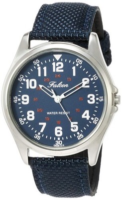 Q&Q Analog Wristwatch QB38 315 Leather Strap Water Resistant Navy Mens