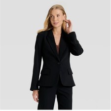 A New Day Women Signature Crepe Fitted Blazer Black Single Button Notch Lapel