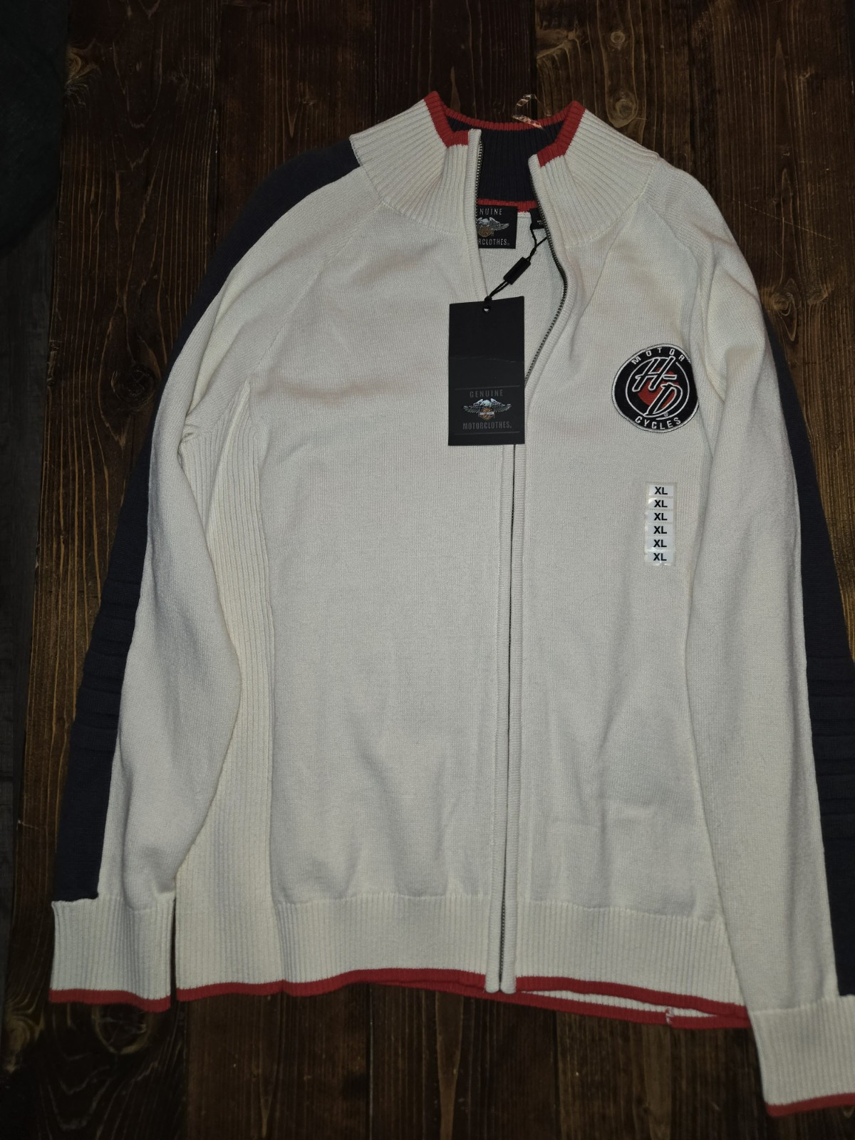 Harley Davidson Off-White Zip Up Sweater Size XL Cotton Wool Blend