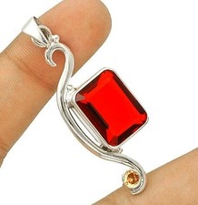 Natural 12CT Fire Garnet 925 Solid Sterling Silver Pendant 2 1/5