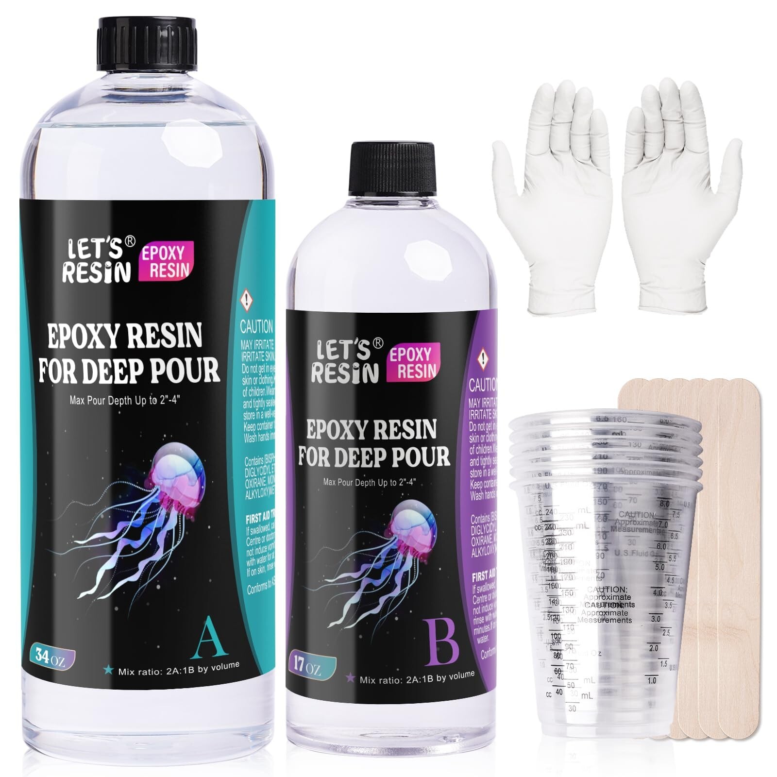LET'S RESIN Deep Pour Epoxy Resin 51oz for 2-4 Inch Casting Clear Slow Cure Resin Kit