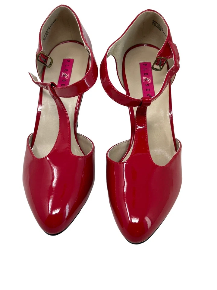 Zapato PLEASER Stiletto Brillante PVC Rojo 4.5" Tacón Alto Talla 12 Punta Cerrada Dominatrix Foto 2 de 4