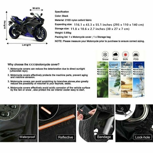 XXXXL Motorcycle Cover Outside Waterproof Storage Snow Rain Dust UV Anti-theft - Picture 11 of 13