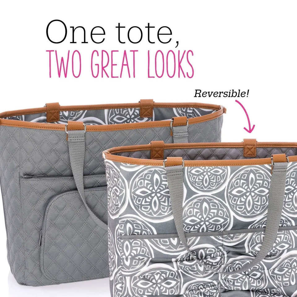 Bolso de Mano Thirty One Doble Take Gris Acolchado Diamantes Reversible a Bloques de Madera Foto 2 de 4