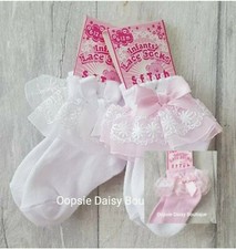 Baby Girls Frilly Ribbon & Lace Ankle Socks 0-12mth
