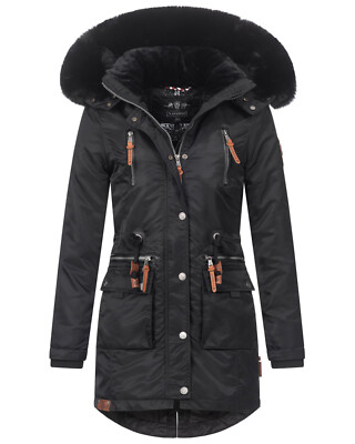 Warme Damen Winter Jacke lang Teddyfell Winterjacke Parka Schwarz M V865 Box153