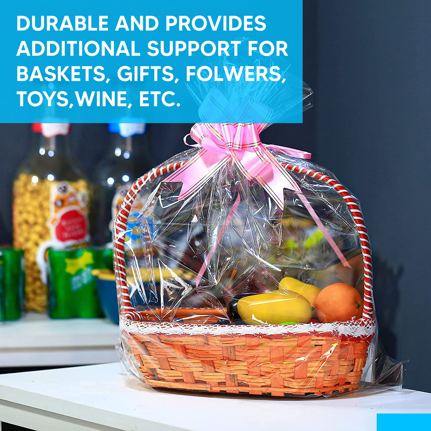 Clear Cellophane Florist Wrap Plastic Roll Hamper Wrapping for Gifts