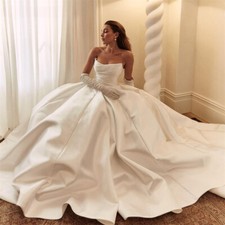 Satin Wedding Dresses Pleats A-Line Backless Bridal Gowns Princess Bride Dress