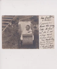 Postcard RPPC Real Photo Baby In Stroller Postmarked 1907
