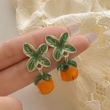 Cute Persimmon Flower Leaf Earrings Stud Dangle Charms Women Jewelry Party Gift
