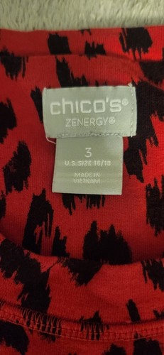 Chico's Women's Red Cheeta Print Long Sleeve Collared Button Up Shirt Size 3 - Picture 2 of 8