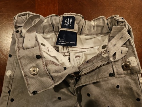 Gap Denim Girls Size 7 Adjustable Stretch Super Skinny Gray Cats Polka Dots - Picture 4 of 13