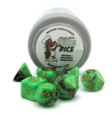 Reaper 19058 Dual Green  Black Pizza Dungeon Dice Polyhedral Gaming Set