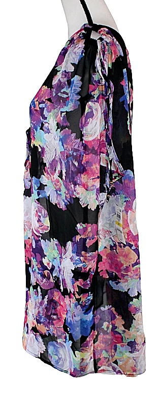 Bar III Talla M Semi Transparente Sin Mangas Negro y Floral Natación Cubre Foto 4 de 4