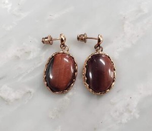 Authentic NOA Rose Gold Plated Sterling Silver Tiger's Eye Earrings ~ 12g ~ 9-F762