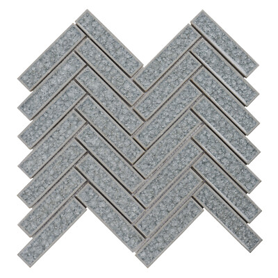 Blue Gray Crackle Glass Herringbone Mosaic Tile Kitchen Wall Bath Backsplash