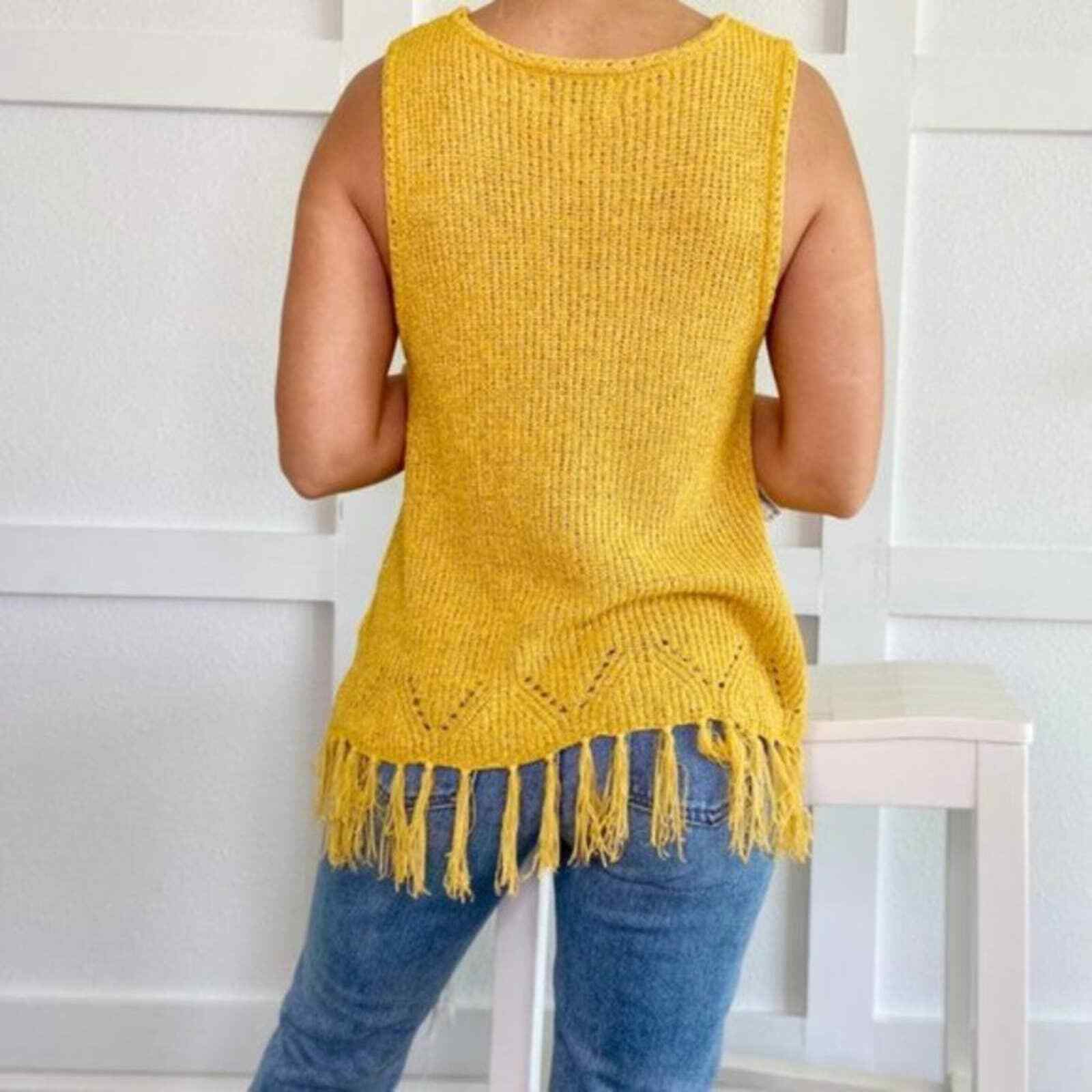 Anthropolgie Pepin yellow Crochet Knit Fringe Tan… - image 6