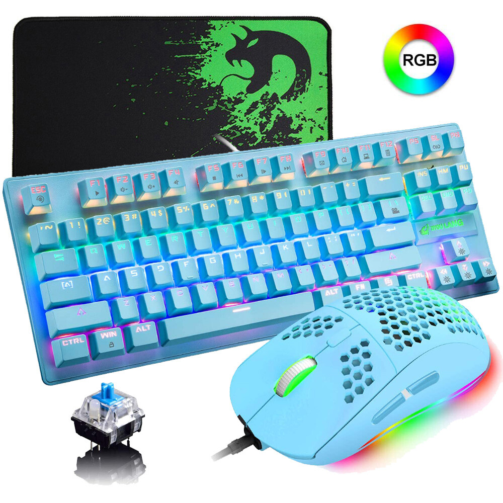 RGB Backlit Mechanical Gaming Keyboard and Mouse Combo with Honeycomb Design-image