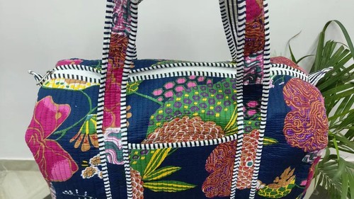 Blue Floral 100% Cotton Duffle Bags Quilted Fabric Weekender Overnight Bag AU - Picture 8 of 8