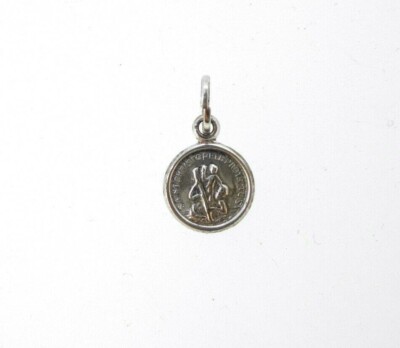 Charm CeeTee Sterling Silver SAINT CHRISTOPHER PROTECT US watch brac medal 1/4''