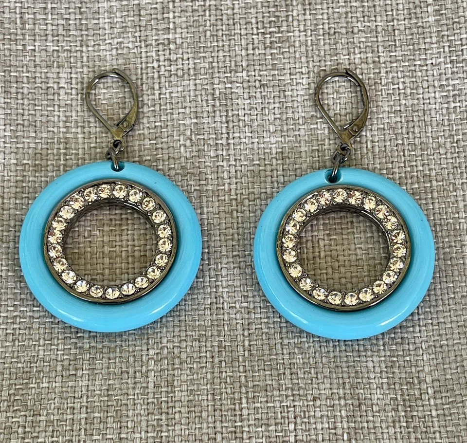 Novos brincos da KJL Gunmetal Crystals turquesa - Imagem 2 de 3