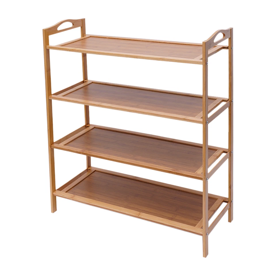 4 Tiers Natural Bamboo Wooden Shoe Rack Organizer Stand Storage Shelf Unit - Image 4 of 4