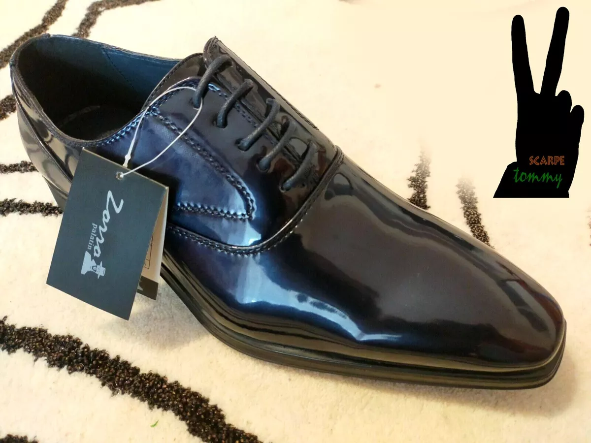 SCARPE UOMO ELEGANTI CLASSICHE 42 43 44 cerimonia BLU LUCIDE ingrosso prestige