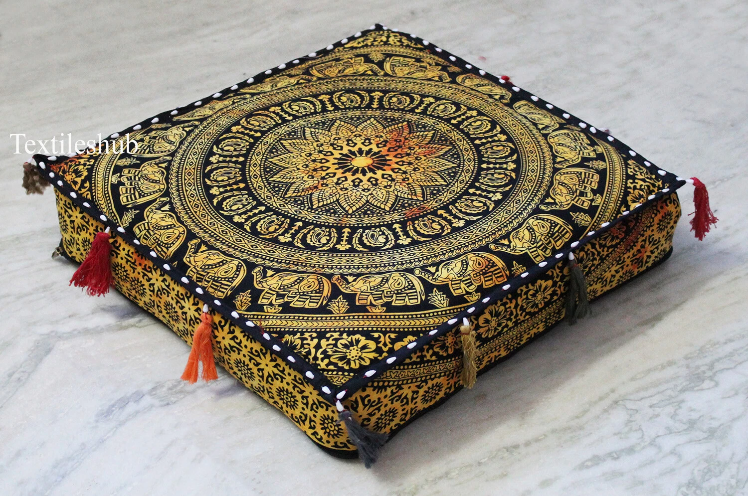 18" Indian Yellow Ombre Mandala Square Floor Pillow Cushion Cover Pet Bed Throw