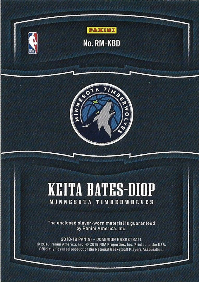 2018-19 Panini Dominion Rookie Materials #17 Keita Bates-Diop Jersey /99 - NM-MT - Image 2 of 2