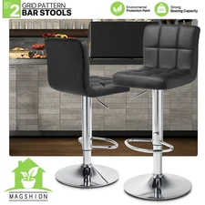 2x Adjustable Swivel Bar Stool Leather Kitchen Counter Height Black Dining Chair