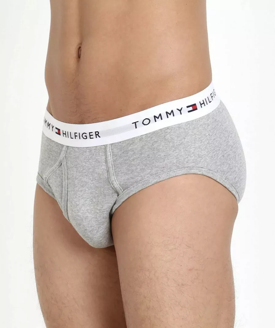 NEW Tommy Hilfiger Men's Classic Cotton Hip Brief - Heather Gray / White -  XL