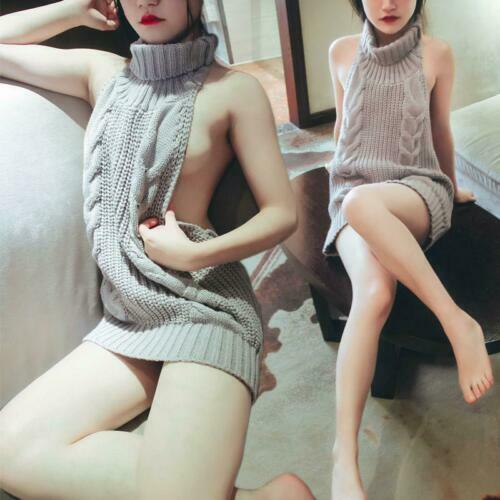 Cosplay Sexy Girl Virgin Killer Turtleneck Sleeveless Pullover Backless Sweaters - Picture 3 of 15
